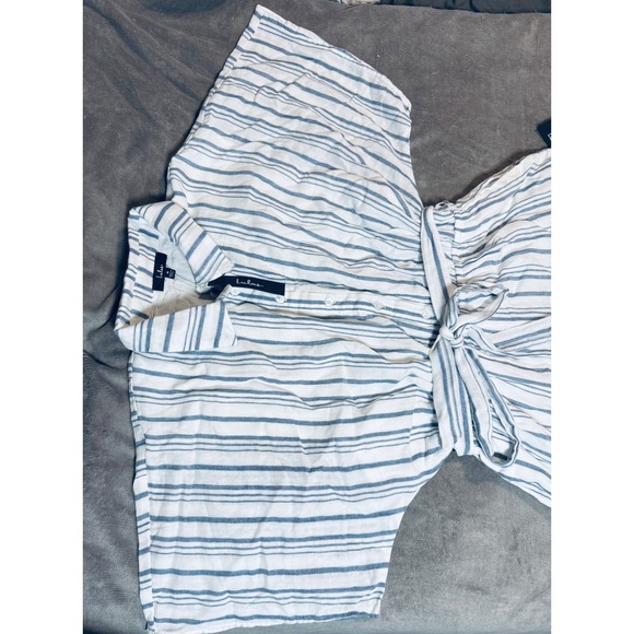 NWT Lulus Medium Sun-Drenched Sweetie White and Blue Striped Button-Up Romper - Picture 4 of 11